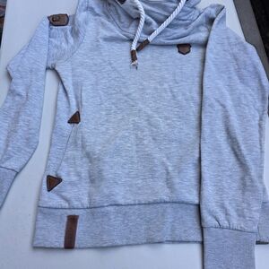 Naketano Light Gray Crewneck Sweatshirt with Brown Trim Accents